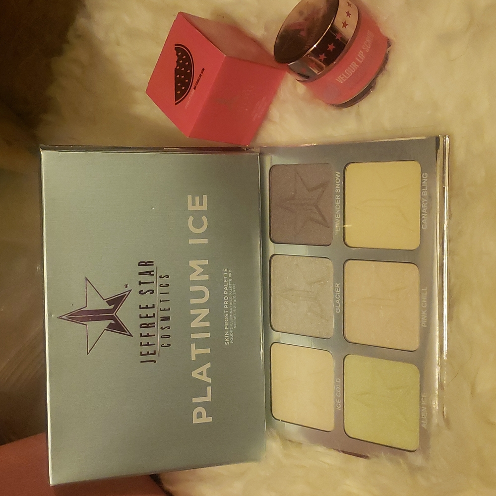 Jeffree star platinum ice highlighter pallet & watermelon lip scrub